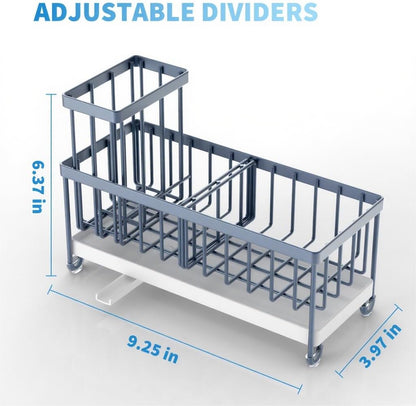 Cisily Sponge Holder for Kitchen Sink, Sink Caddy with High Brush Holder, Organzier Rustproof 304 Stainless Steel Dish Organizer Divider, Soap Dispenser Storage (Black)