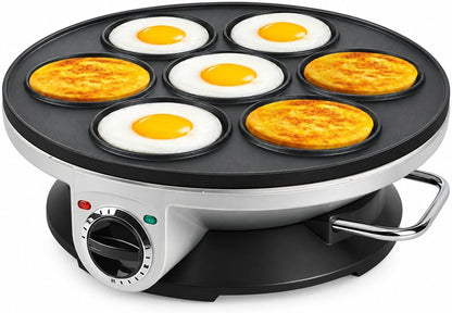 Omelette Pan, 7-Hole Electric Skillet, 3-Level Heat for Eggs & Burgers egg frying machine breakfast griddle mini burger maker pancake cooker divided skillet non stick countertop kitchen appliance