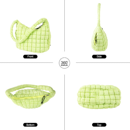 Quilted Puffer Tote Bag Large Crossbody Shoulder Bag with Zipper, Nylon Hobo Oversized Handbag