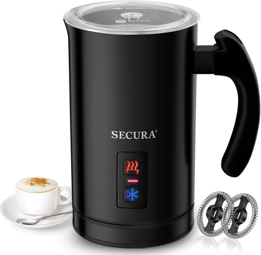 Secura Electric Milk Frother, Automatic Milk Steamer Warm or Cold Foam Maker for Coffee, Cappuccino, Latte, Stainless Steel Milk Warmer with Strix Temperature Controls (Black)