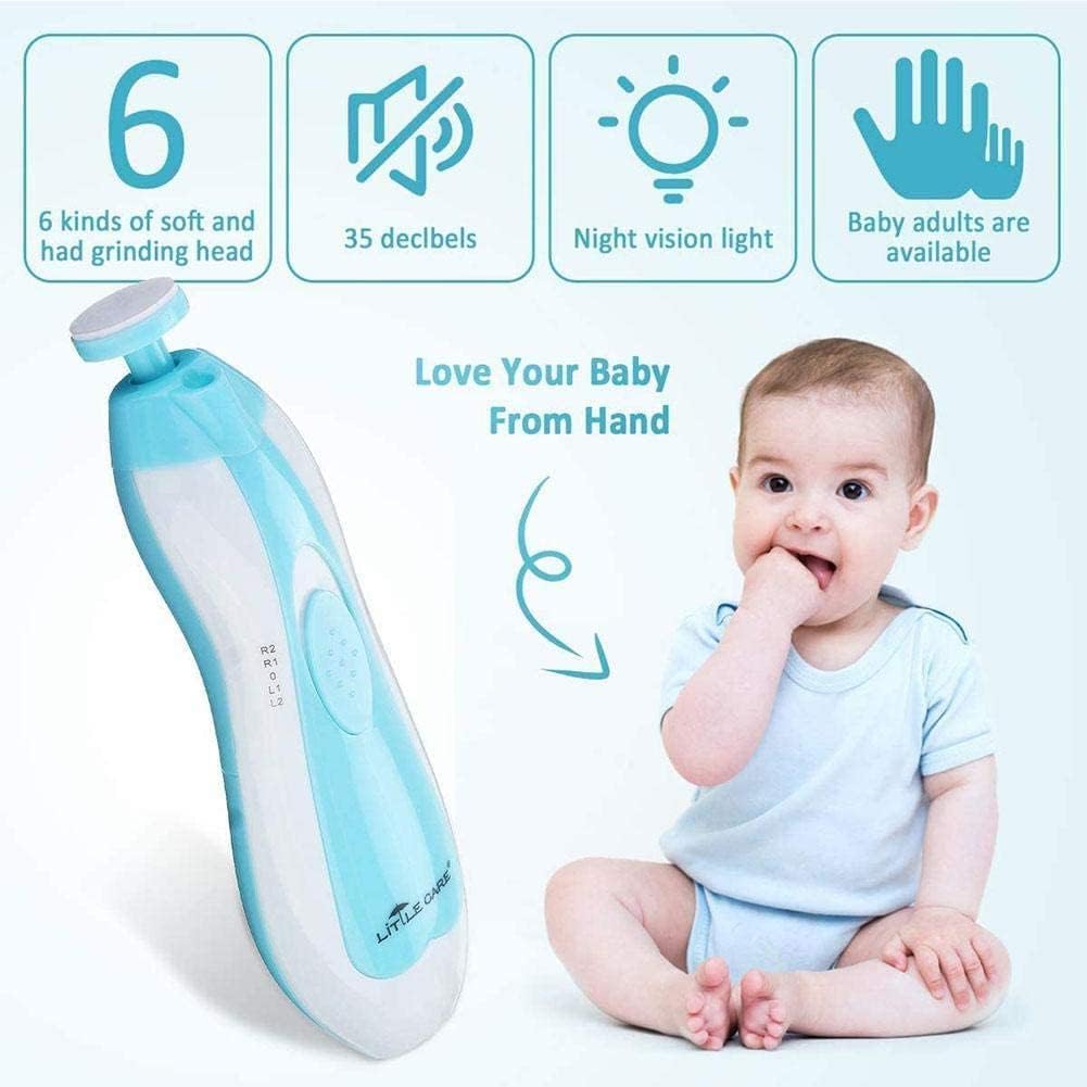Qunlions life Electric Nail File Drill for Baby, No Sharp Claws Hurt, 6 in 1 Safety Cutter Trimmer Clipper for Toes and Fingers (Blue)