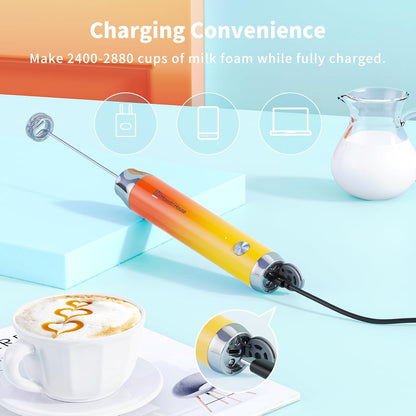 Maestri House Rechargeable Milk Frother, Handheld Electric Foam Maker Waterproof Detachable Stainless Steel Whisk Drink Mixer Foamer with Stand,LunaFro