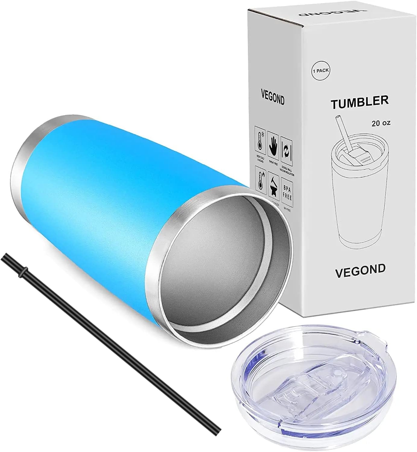 VEGOND 20oz Tumbler with Lid and Straw Stainless Steel Tumbler Cup Bulk Vacuum Insulated Double Wall Travel Coffee Mug Powder Coated Coffee Cup (Bluish Violet 6 Pack)