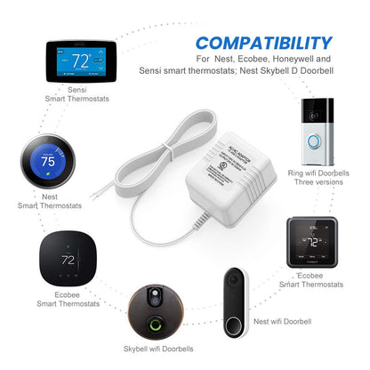Xwartre Doorbell Transformer 24V Power Supply Compatible with Nest, Arlo, Ring, Amcrest, Logitech and Other Doorbells, Thermostats C Wire (7.9m Power Cable)