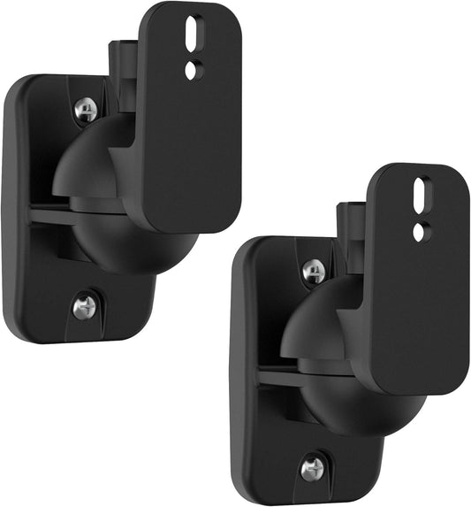 PlusAcc Speaker Wall Mount Brackets – Surround Sound Speaker Wall Mounts with 20° Tilt & 80° Swivel, Bookshelf Speaker Wall Screws Mounts, Holds Up to 7.7 lbs, Space-Saving Design (2-Pack, Black)