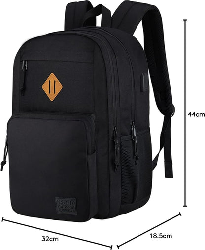 KEOFID classic carry-on travel backpack for men and women, Anti theft laptop backpack with USB charging port, large backpack for college(dark black）