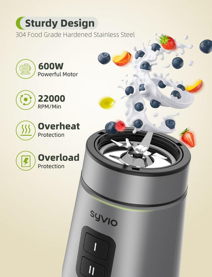 Smoothie Blender Syvio 600W,Juice and Shakes,Personal Blender with 2 Speed Control, Mini Blender with 2 BPA-Free 20 Oz Portable Blender Cups,Nutritious Recipe,Personal Blenders for Smoothies Shake