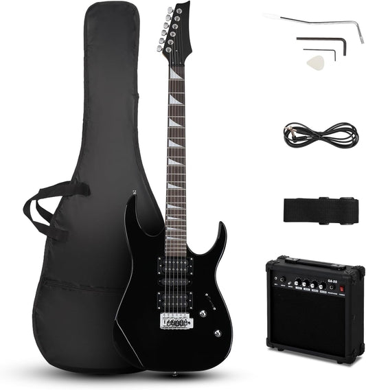 Ktaxon 39" Electric Guitar with 20Watt Amp, Full Size 170 Model Starter Guitar Kit for Beginners & Professionals W/Bag, Shoulder Strap, Wrench Tool, Plectrum - Black