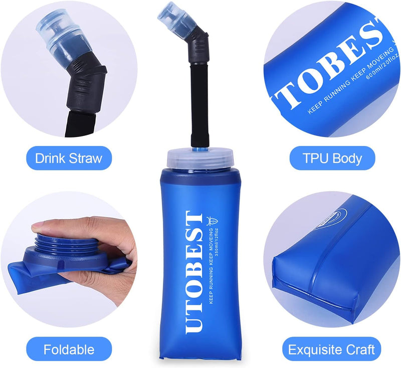 UTOBEST Soft Flask Running Water Bottle Collapsible Water Bottle for Trail Running Hydration Pack Hiking Cycling Climbing 150ML/250ML/350ML/450ML/500ML/550ML