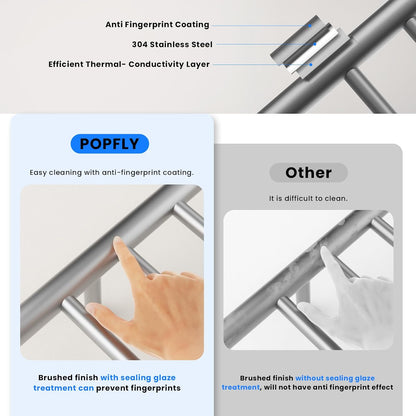 POPFLY Heated Towel Rack, Wall Mounted Electric Hot Towel Warmer, 4-Bar 304 Stainless Steel Small Heated Towel Warmer Rack for Bathroom with Timer and Temperature Control, Brushed