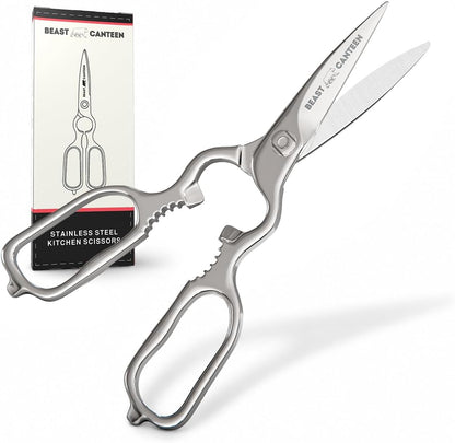 Kitchen Scissors – All Steel, Come-Apart, Dishwasher Safe | Heavy-duty 3Cr14 steel shears. Serrated edge cuts poultry, herbs & seafood. 5-in-1 multi-tool. Opens bottles & cans.