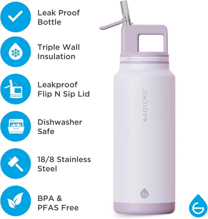 GROSCHE Alpine Flip 'N Sip 16oz Insulated Water Bottle - Stainless Steel, Leakproof Flask with Straw - Perfect for Gym, Travel, Sports & Outdoor Use, Canadian Brand! - 16 fl. oz, Scuba Blue