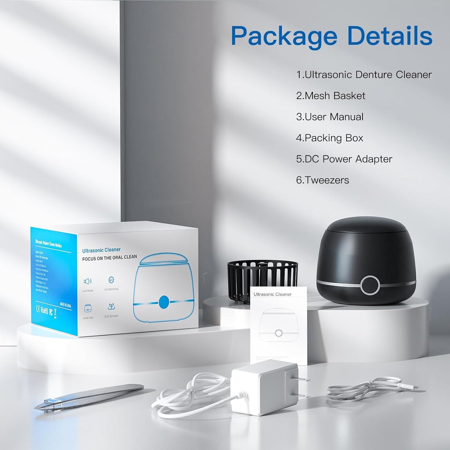 Midomi 45kHz Retainer Denture Cleaner Machine, Upgraded Jewelry Cleaner, 5min and 10min Timer with Rechargable Top Cover, 200ml Dental Cleaning Pod, MouthGuard Cleaner for Aligner NightGuard