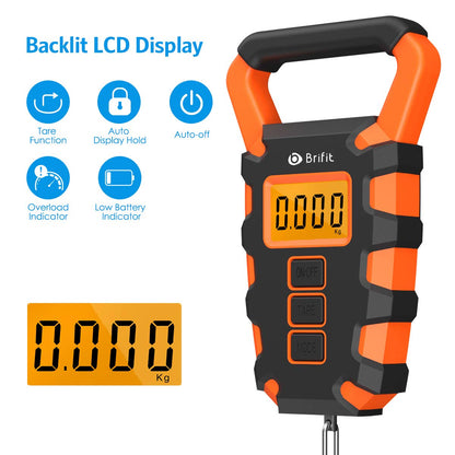 Upgraded Digital Fishing Scale with Ruler, 15g/50kg Electronic Digital Luggage Scale, 110lb Max Fishing Postal Hanging Hook Scale with Measuring Tape, Backlit LCD Display (Batteries Included)