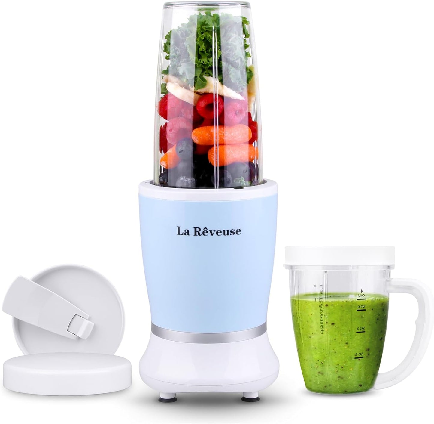 La Reveuse Personal Size Blender 250 Watts Power for Shakes Smoothies Seasonings Sauces with 1 Piece 15 oz Cup,1 Piece 10 oz Mug,BPA Free (Black)