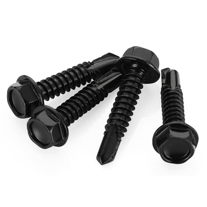 #10 x 1 Hex Washer Head Self Tapping Drilling Screws Black Oxidized, 410 Stainless Steel, 100 PCS