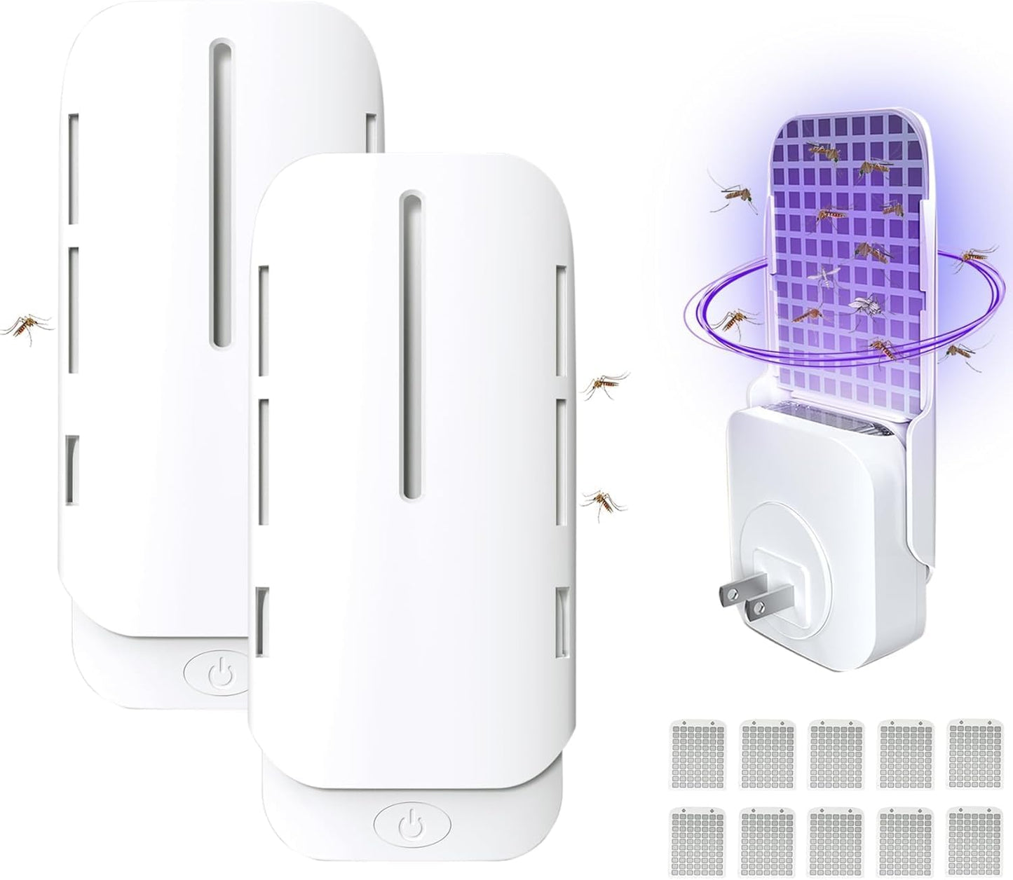 Indoor Fly Insect Trap with UV and Blue Light for Fruit Flies, Gnats, Mosquitoes, Flies, Moths, and House Flies Traps for Home - Bug Catcher Light Trap (2 Device + 10 Refills)