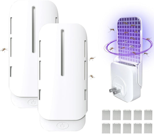 Indoor Fly Insect Trap with UV and Blue Light for Fruit Flies, Gnats, Mosquitoes, Flies, Moths, and House Flies Traps for Home - Bug Catcher Light Trap (2 Device + 10 Refills)