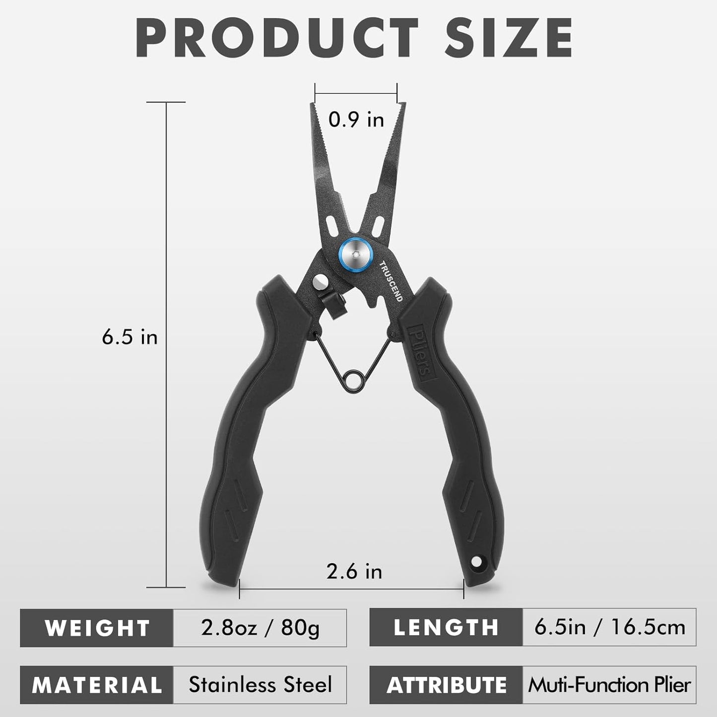 TRUSCEND Lockable Handy Fishing Pliers with Innovative Ergonomic Handle, Saltwater Corrosion Resistant Teflon Coated Fishing Tool, Multi-Function Fishing Gear with Mo-V Cutter, Amazing Fishing Gift