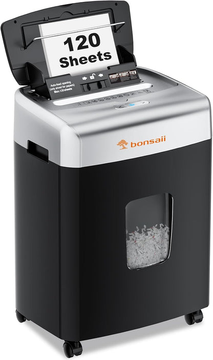 Bonsaii 120-Sheet Auto Feed Paper Shredder for Office, Heavy Duty Micro Cut