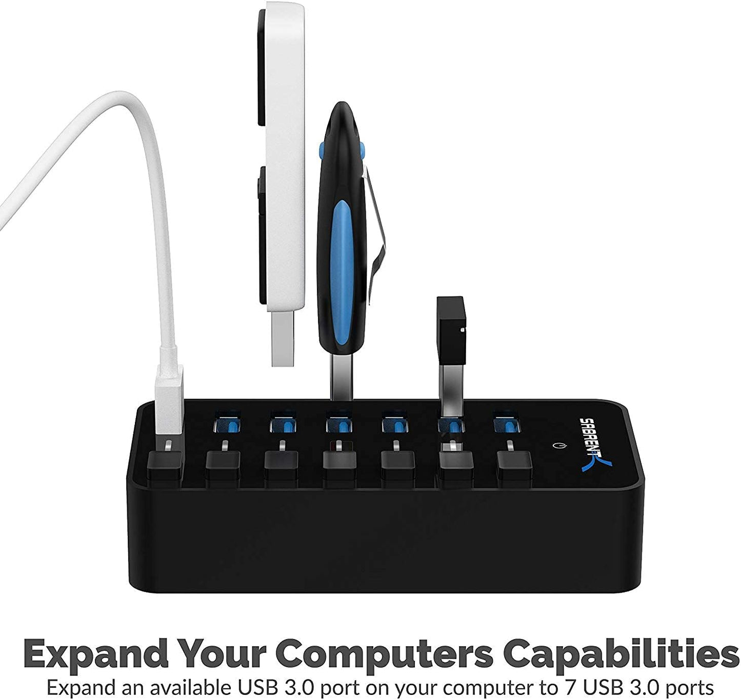 SABRENT16 Port USB hub 3.2 x1 and Charger 90W, with Power Adapter, Fast Powered Data hub, Multiple USB Charging, USB Docking Station, multiport hubs, LEDs on/Off Switch, Mount Bracket Included