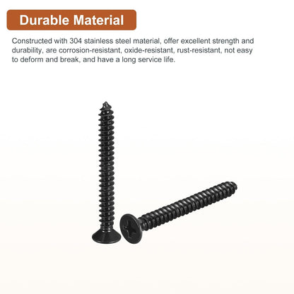 DTGN 100Pcs #8x1 Flat Head Wood Screws, 304 Stainless Steel Phillips Self Tapping Screws - Good for Woodworking, Furniture - Silver