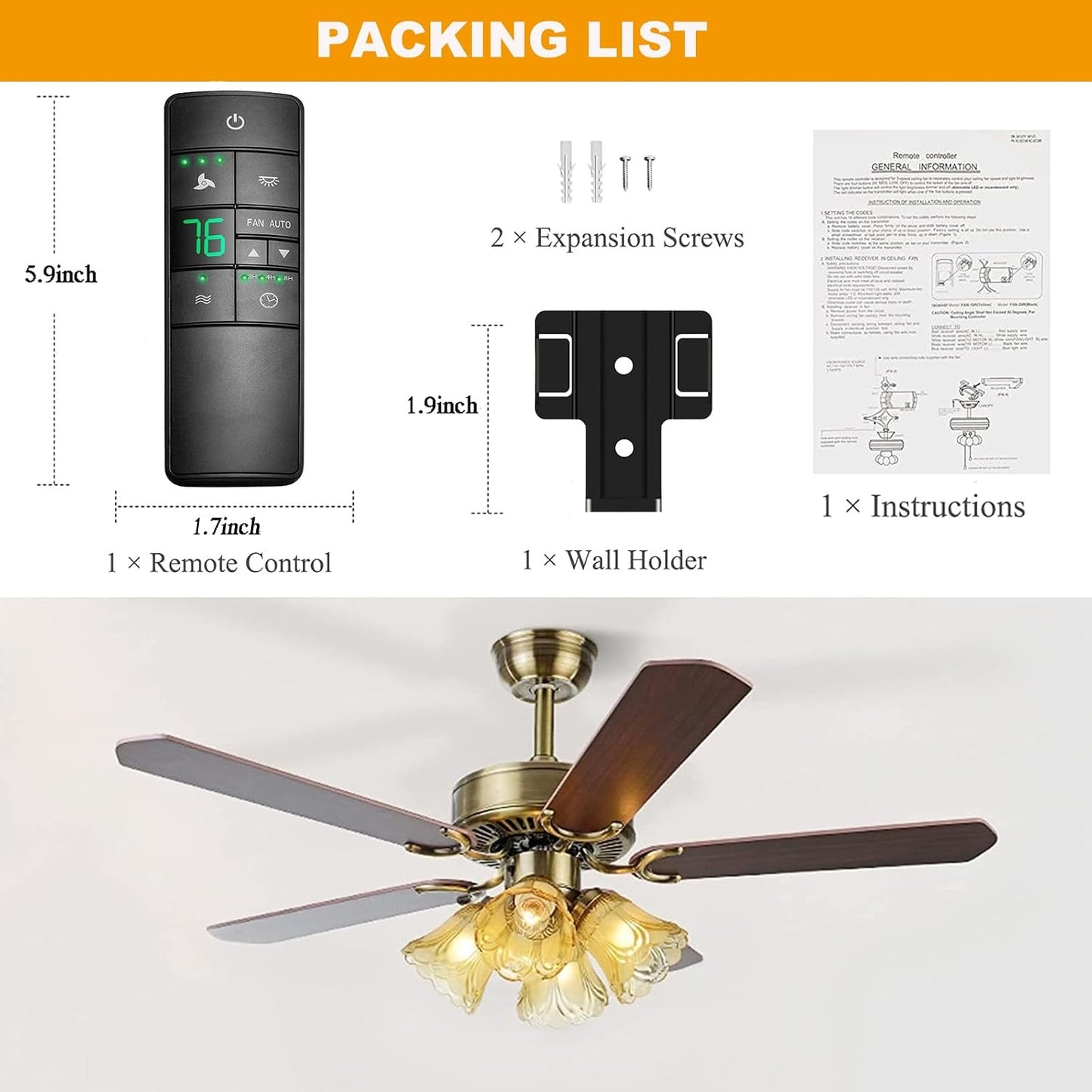 HD3 Ceiling Fan Remote Control Replacement for Hampton Bay Home Decorators | 3-Speed Timer Light Dimmer Thermostatic Control for Hampton Bay Home Decorators Collection 2AAZPHD3/HD3, KUJCE10320/TR222A