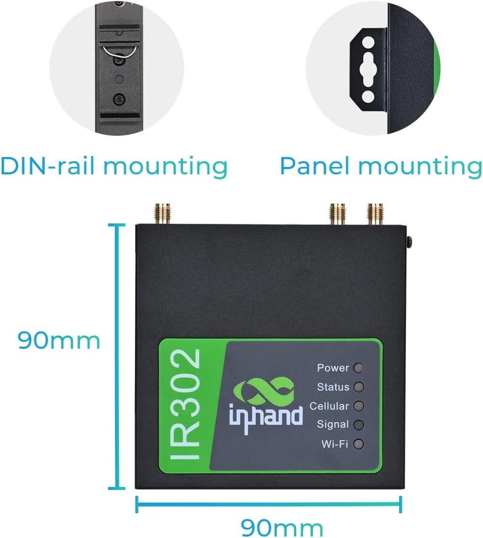 InHand Networks IR302 Industrial IoT 4G LTE VPN Cellular Router, LTE Cat 4+ Wi-Fi, Dual sim Card Slots, Management by Cloud Platform, DI/DO Port, Support T-Mobile, AT&T & Verizon, UL Certification