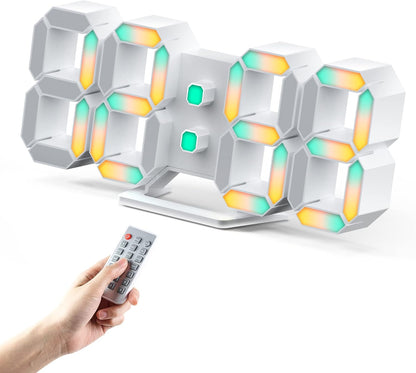 EDUP HOME 3D LED Wall Clock Desk Alarm Clock 7 Colors 9.7" with Remote Control, Digital Alarm Clock Adjustable Brightness Timer 12/24 Hr Time/Date/Temperature for Kid Bedroom/Kitchen/Office