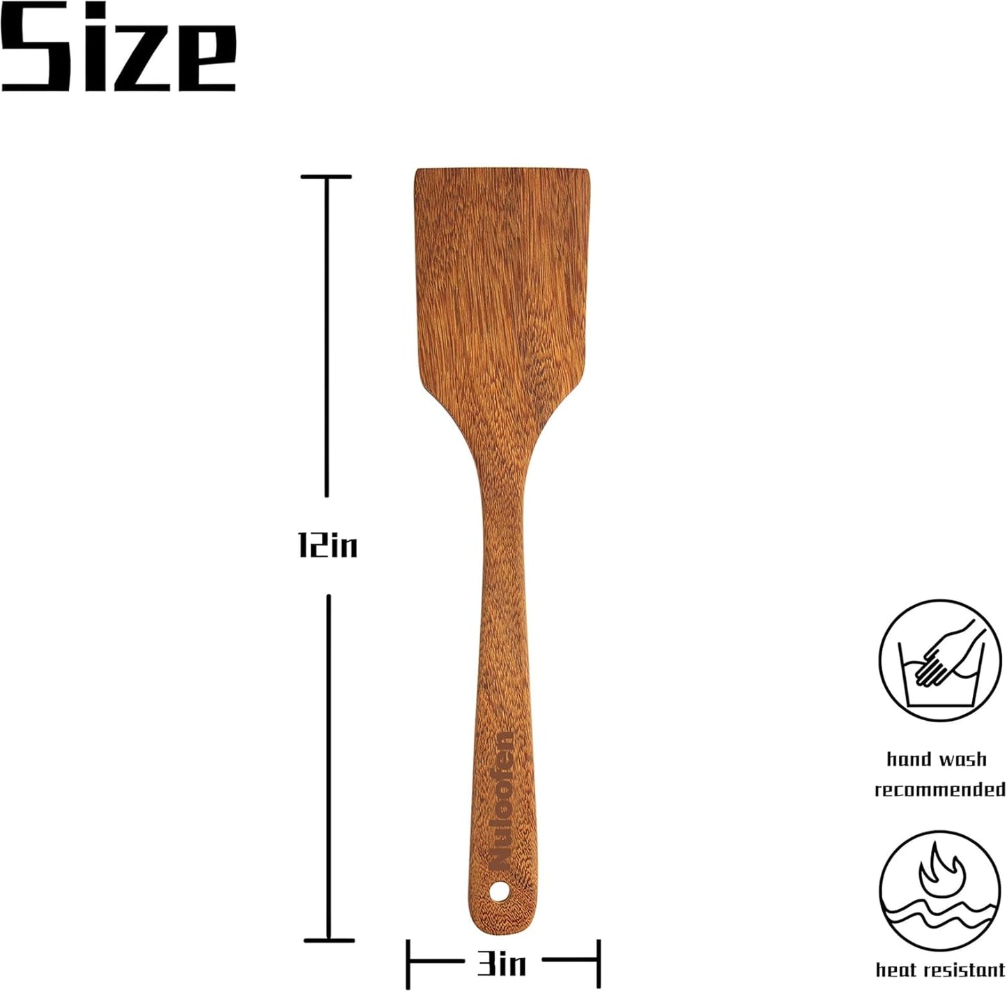 Wood Spatula for Cooking Wooden Kitchen Utensil Natural Wood Spatula Slotted Turner for Nonstick Pan Cookware 12 inch Frying Spatulas with Flat Bottom Edge Stirring Mixing and Flipping Turners