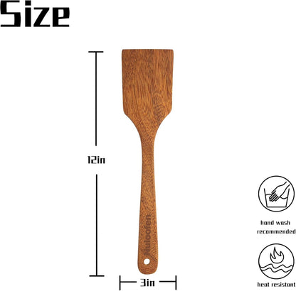 Wood Spatula for Cooking Wooden Kitchen Utensil Natural Wood Spatula Slotted Turner for Nonstick Pan Cookware 12 inch Frying Spatulas with Flat Bottom Edge Stirring Mixing and Flipping Turners
