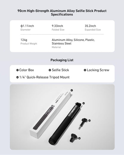 TELESIN 47" Extension Selfie Stick, Portable Smooth Handheld Invisible Monopod Pole for GoPro Hero 13 12 11 10 9/Insta360 X5 X4/DJI Osmo Pocket/AKASO Vlog Selfie Stick, Action Camera Accessories