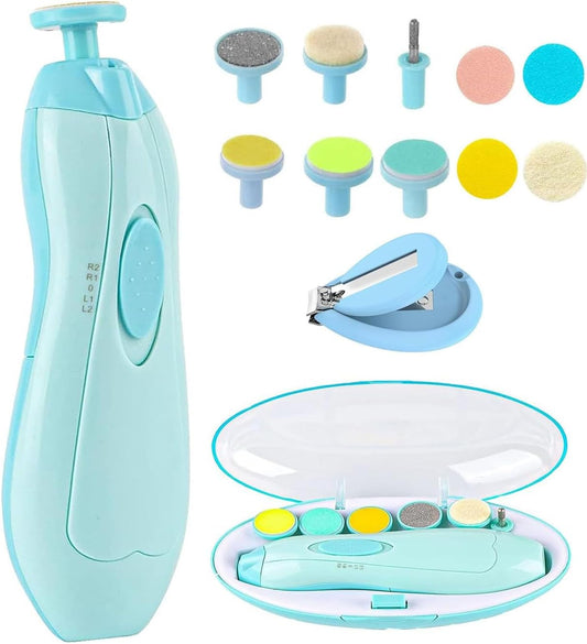 Baby Nail Trimmer File Electric Safe Nail Clippers with Light for Newborn or Toddler Toes and Fingernails (Blue)
