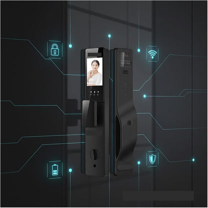Latest 3D Face Palm Vein Unlock Smart Apartment | Door Lock Aluminum Alloy Security Card Password Data(Black-Communication -01)