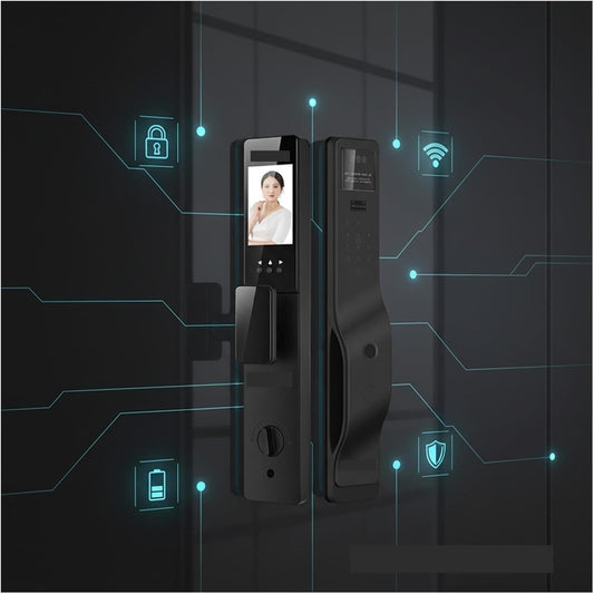 Latest 3D Face Palm Vein Unlock Smart Apartment | Door Lock Aluminum Alloy Security Card Password Data(Black-Communication -01)