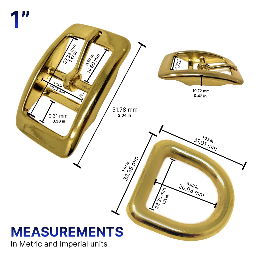 Regal Dog Products 1" Inch Double Bar Buckle and Matching D-Ring in Nickel Plated Hardware (6-pack)