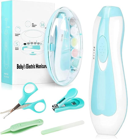 Baby Electric Nail Trimmer Kit - Infant Electric Nail Clippers with Light - 18 in 1 Newborn Nail Filer Electric for Toddler Toes and Fingernails Polish Trim - UHFi Kids Adults Nail Care Tool Set -Blue