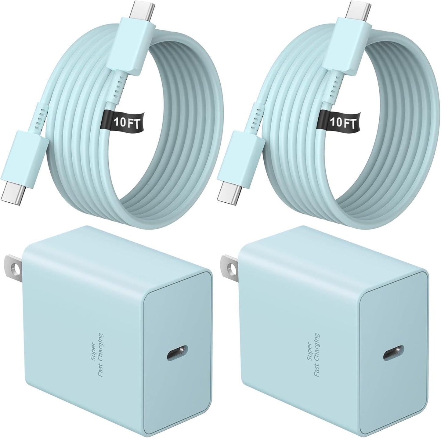45W Super Fast Charger Type C, 2-Pack 45W USB C Charging Block with 10ft USB C to Type C Cables for Samsung Galaxy S25 S24+/UltraS23/S22/S21/S20/Note10/20 iPhone 16/15 Pro,Pro Max