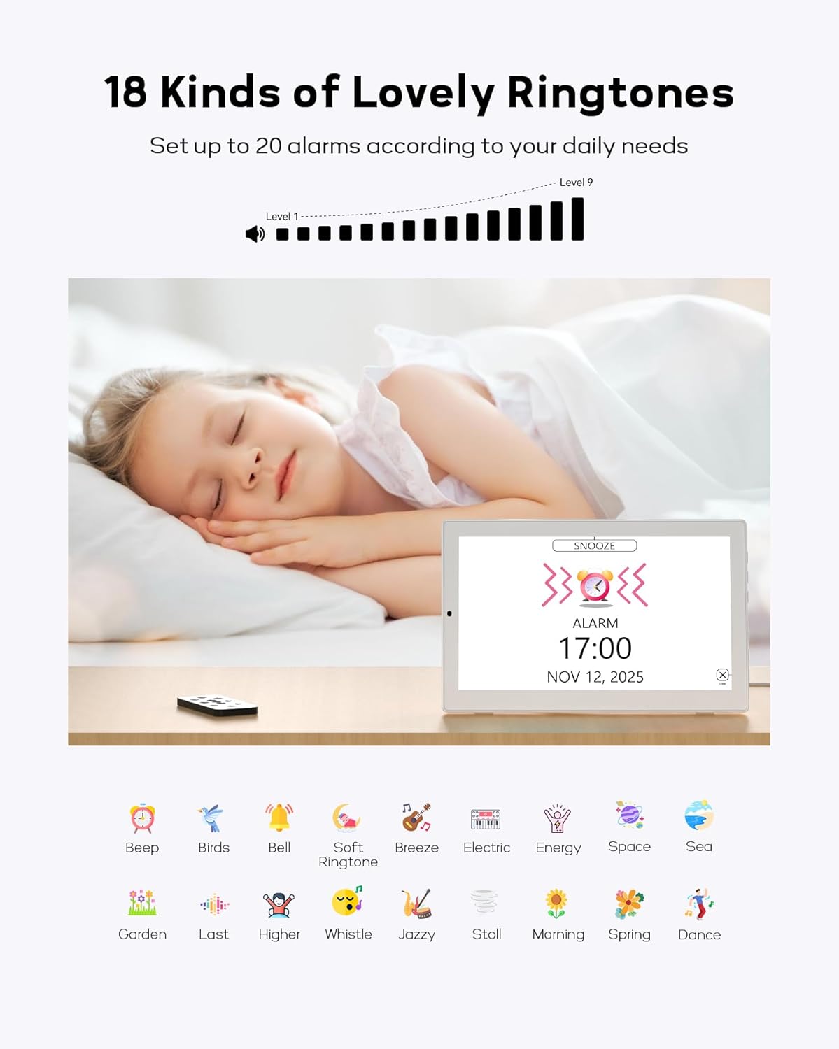 10.1'' Large Display Dementia Clock for Seniors, Calendar Clock with Remote Control,12 Themes, 20 Alarms, 20 Reminders, 6 Languages, Auto Dimming, 12/24 Hours, Indoor Temperature, Humidity