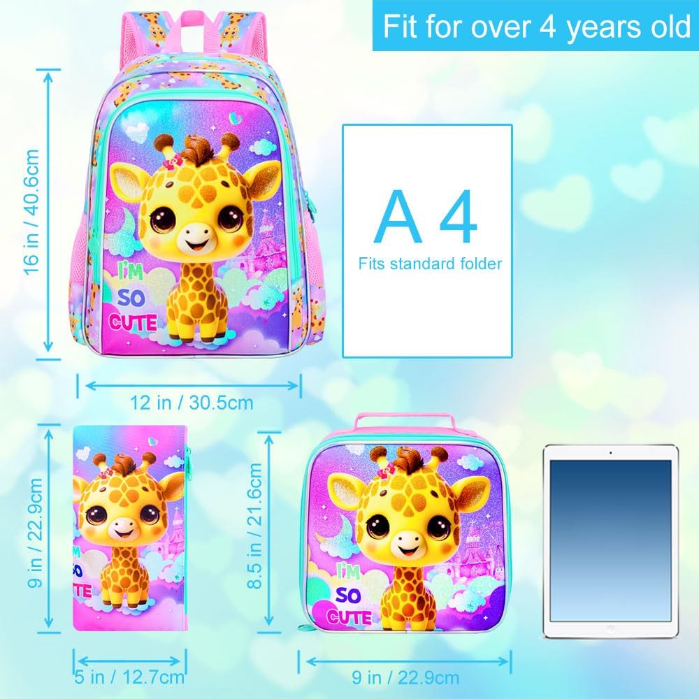 3pcs Backpack for Boys and Girls, 16” Kids Kindergarten Bookbag with Lunch Box, Cute Elementary Backpacks for Boy Girl