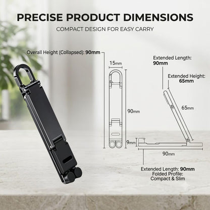 Portable Mini Aluminum Phone Stand, Ultra-Compact Foldable Holder，7PC Mixed Universal Phone Stand with Solid Alloy Body, Built-in Keychain Hook, Fully Adjustable Desktop Support Design for Most Phones