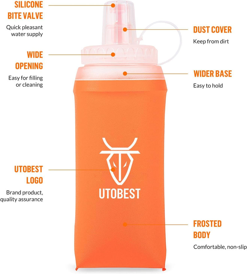 UTOBEST Soft Flask Running Water Bottle Collapsible Water Bottle for Trail Running Hydration Pack Hiking Cycling Climbing 150ML/250ML/350ML/450ML/500ML/550ML
