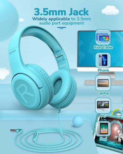 awatrue Kids Headphones with Microphone, Wired Headphones for Kids 85/94dB Safe Volume Limit, Over Ear Headsets, Boys Girls Childrens Headphones for School/Travel/Fire Tablet/BlueOrange