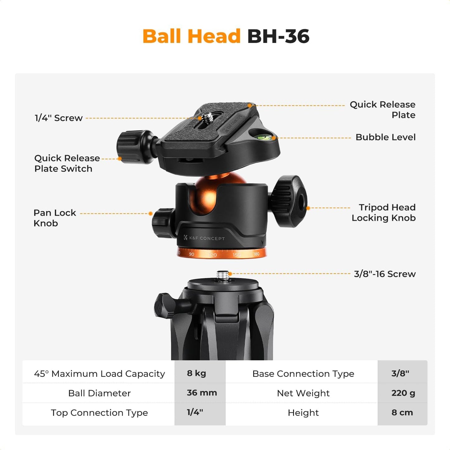 K&F Concept Tripod, 75" Camera Tripod with Remote and 2-in-1 Phone Holder,Travel Phone Tripod with 360° Rotation Metal Ball Head Load Capacity 17.6lbs,Lightweight Outdoor Tripods for DSLR Camera