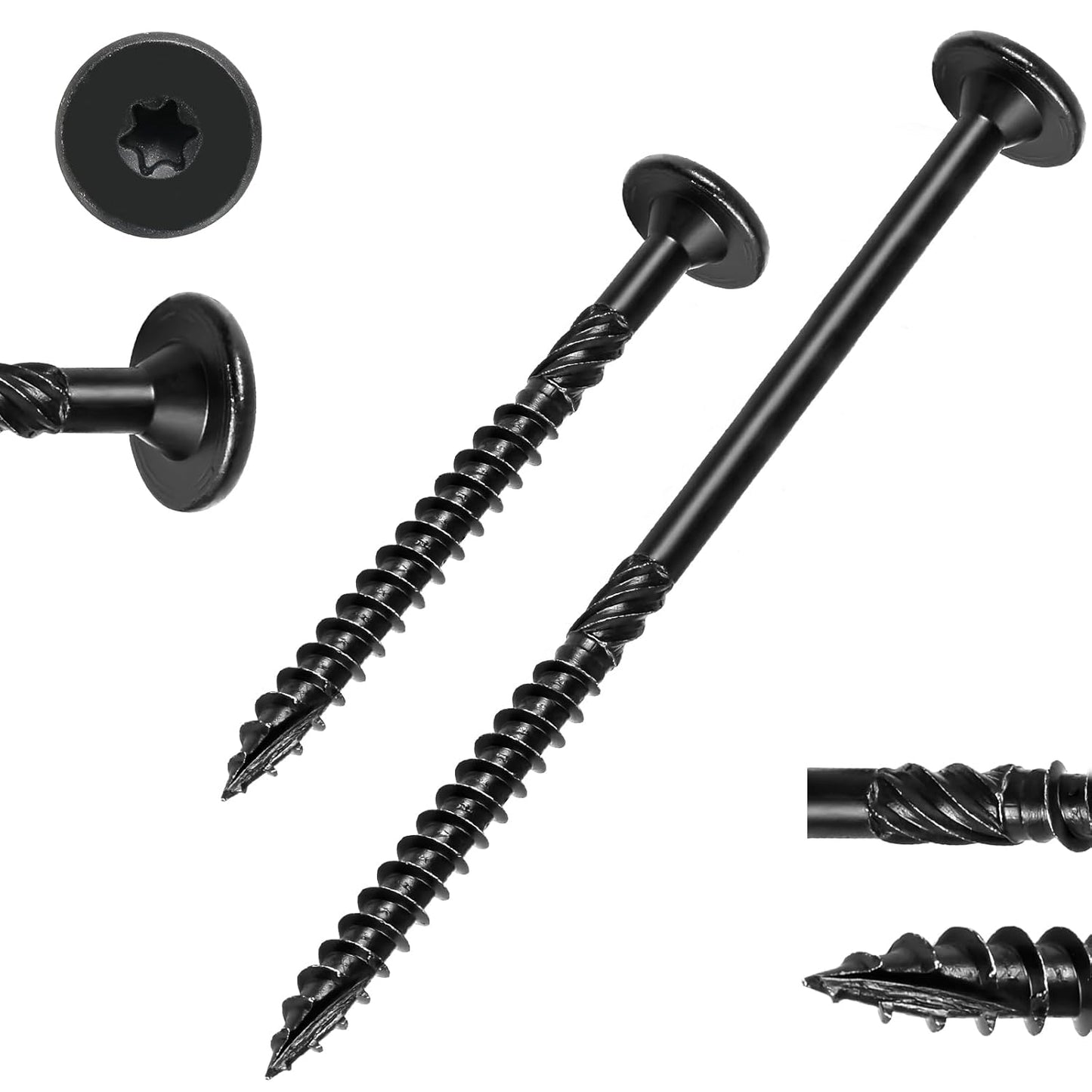 FMhotu 6 Inch Heavy-Duty Outdoor Deck Screws, 50Pcs Star Drive Decking Wood Screws, Rust Resistant Timber Screws for Timber/Log/Landscaping Wood (#14 x 6 Black