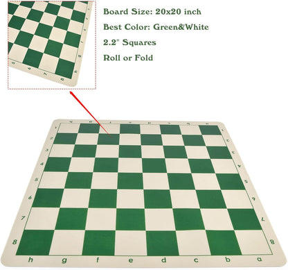Oumoda 4" King Weighted Folding Chess Set – 20" Silicone Chess Board with 2.2" Squares, Staunton-Style Pieces, 2 Extra Queens & Carrying Case – Tournament-Ready Strategy Game for Adults & Kids - PuriLite