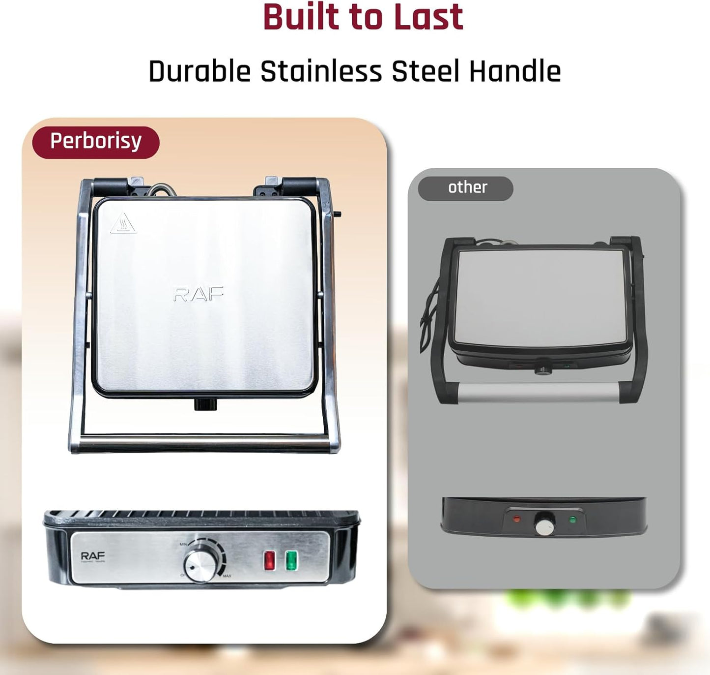 Sandwich Maker, Perborisy 4 Slice 1500w Panini Press Grill with Non-Stick Coated Plates 180-Degree Opening to Fit Any Food Size Stainless Steel Surface and Removable Drip Tray