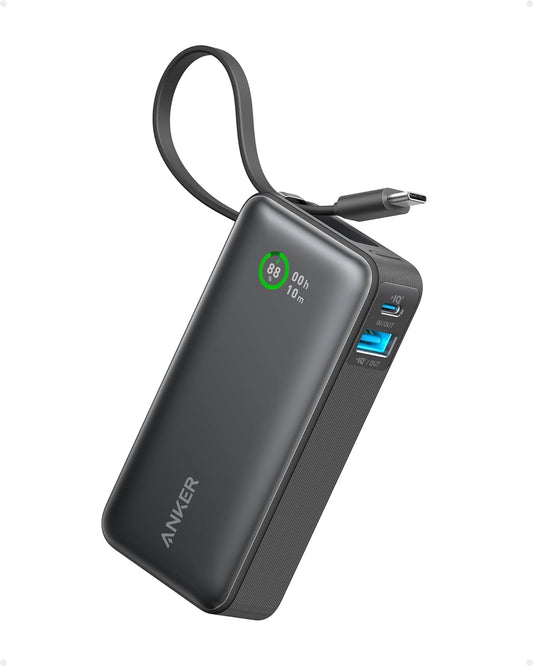Anker Nano Power Bank,10,000mAh 30W Portable Charger,Built-in USB-C Cable | 30W Recharging and Output, USB-C and USB-A Ports, for iPhone 17 / 16 / 15 Series, MacBook, Galaxy, AirPods, and More