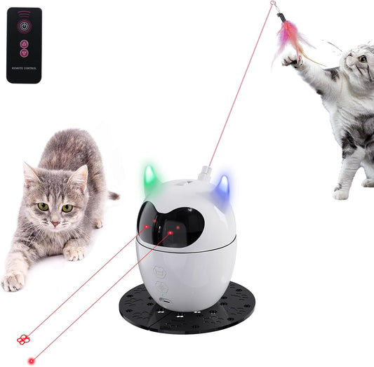 Automatic Cat Toy, 2in1 Rechargeable Interactive Cat Toy - Rotating Feather & Dual Laser, Remote Control, Cat Laser Toy for Indoor Cats Kittens