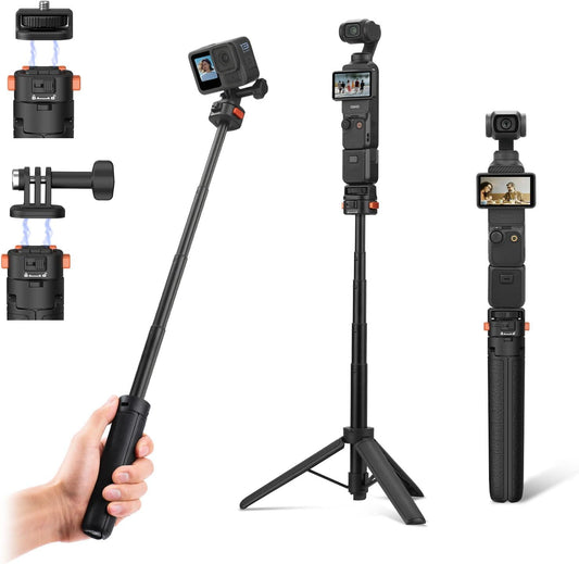 20" Osmo Pocket 3 Tripod for Action Camera, Mini Table Desk Extendable Stand Small Handheld Selfie Stick with Quick Release 1/4'' Screw Vlog for DJI Action 5 Pro for Insta360 X4 X5 X3 Accessories - PuriLite